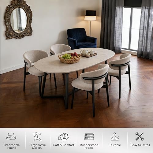 Miniatura 5 de ZimNo Juego de 2 sillas de comedor modernas de madera, sillas de madera maciza, respaldo tapizado de tela beige para casa de campo, cocina,