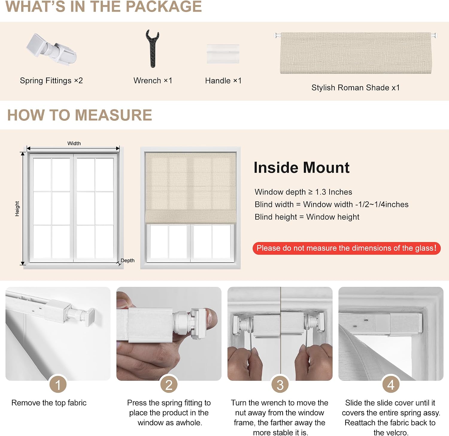 No Drill 70% Blackout Roman Shades for Windows 34" W x 64" H