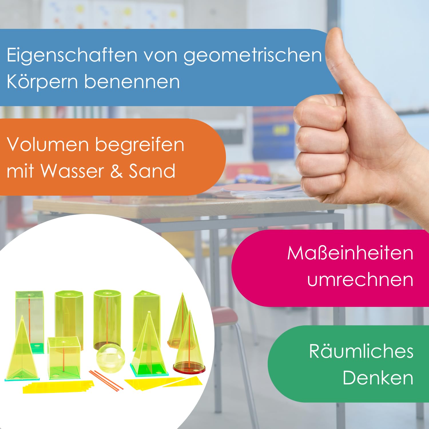 WISSNER aktiv lernen - Körperformensatz 15cm 10 Geokörper mit Schnitten und Mittelachsen (38 Teile) – RE-Plastic