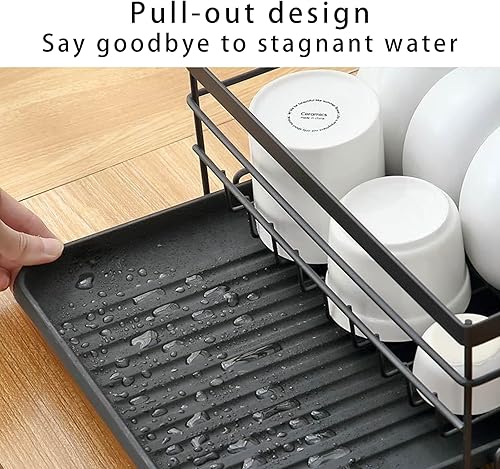 Miniatura 7 de Escurridor de platos de 3 niveles, escurridor de platos negro para encimera de cocina, coladores de platos de acero inoxidable para encimera de