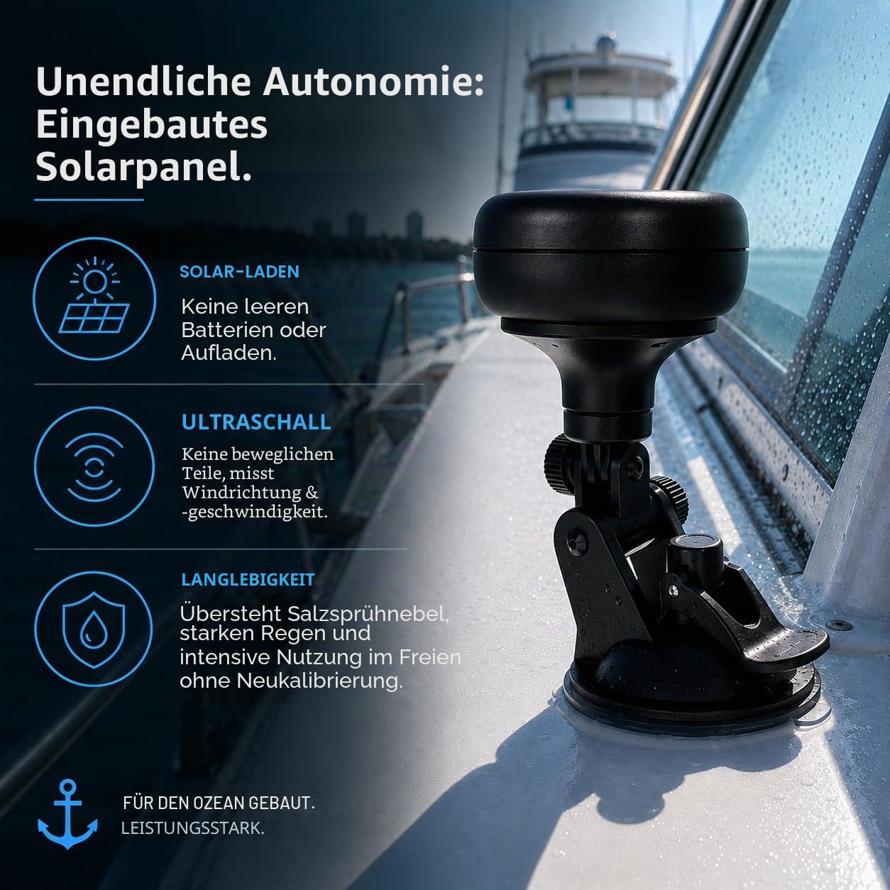 Calypso Instruments Tragbarer Ultraschall-Windsensor | wiederaufladbares Solarpanel | Windgeschwindigkeit und -richtung | 70 mm Durchmesser, 135 Gramm | Kabellos | Bluetooth | Ultraschallsensoren