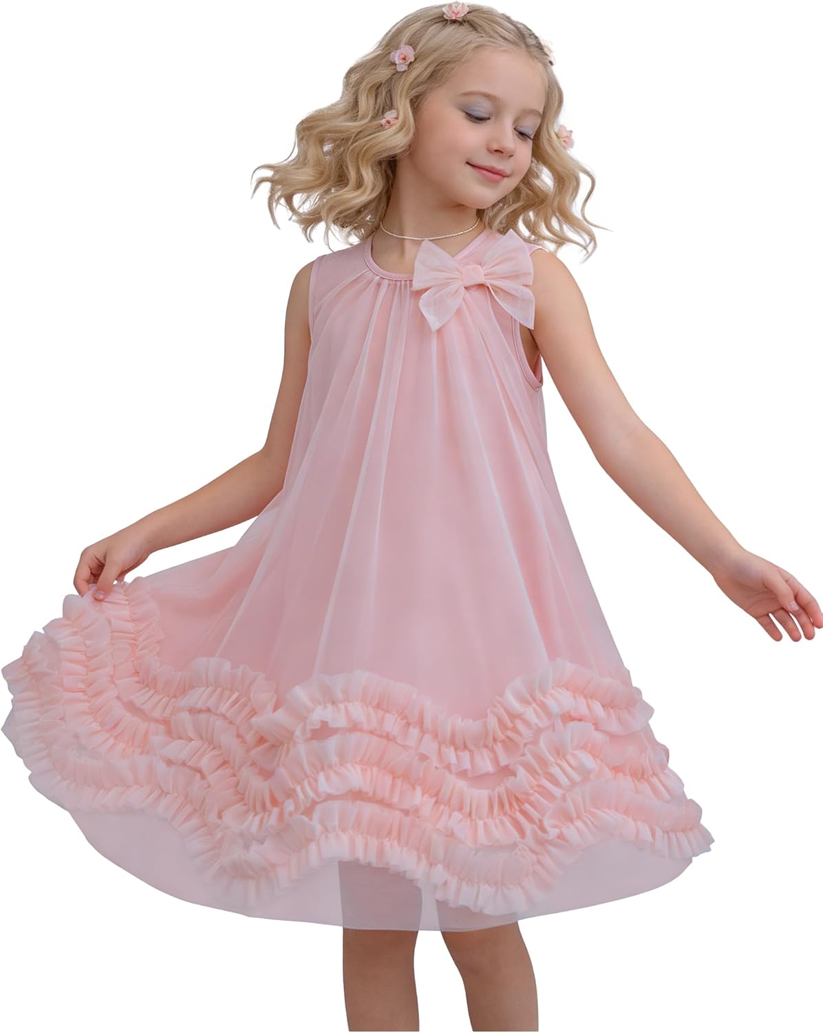 Girls Dress Girl Tulle Dresses Sundress Princess Wedding Sleeveless Flower Dress Toddler 4-12Y