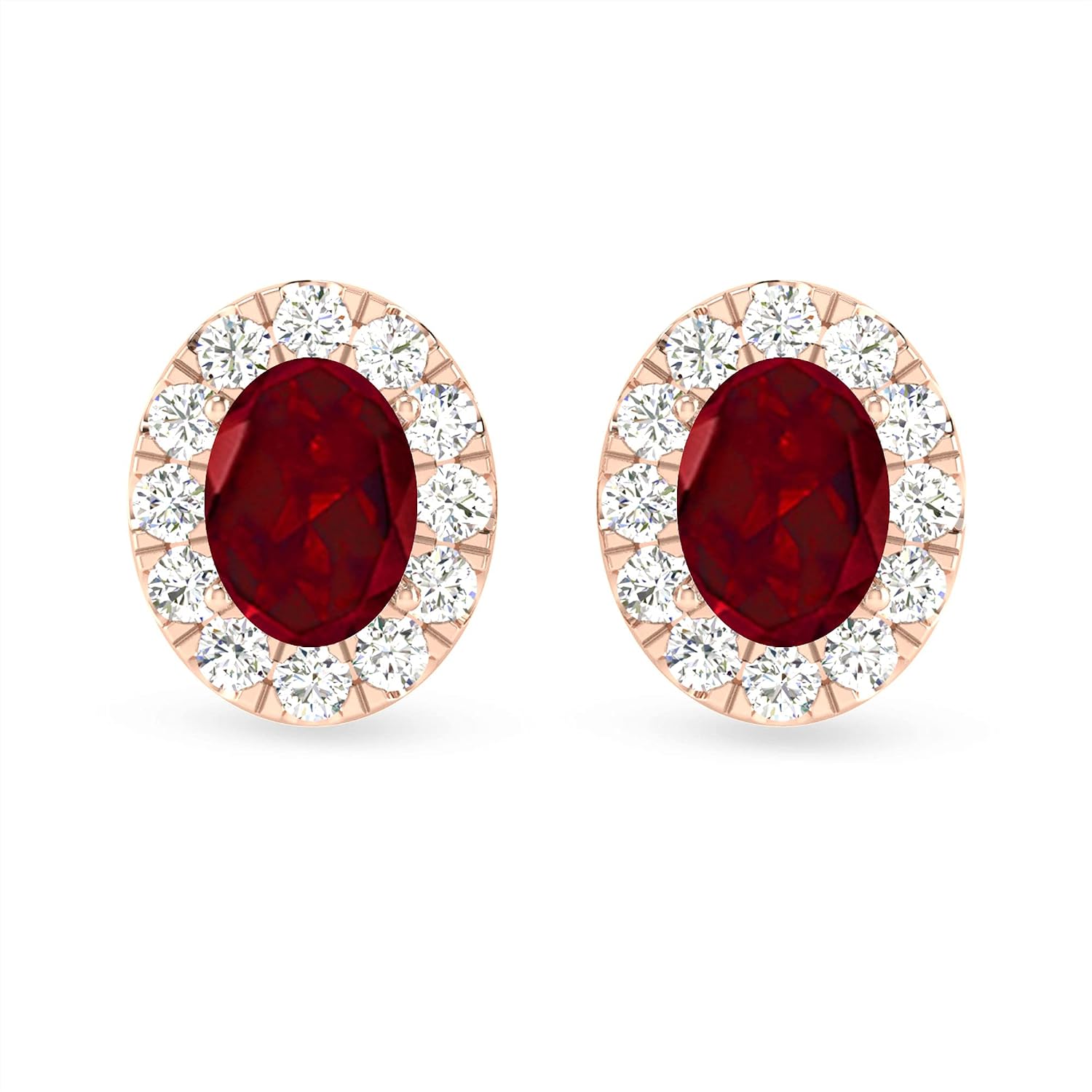 Inspereza Oval Gemstone and Round Diamond Halo Stud Earrings in 10kt Gold (6X4 MM gemstone)