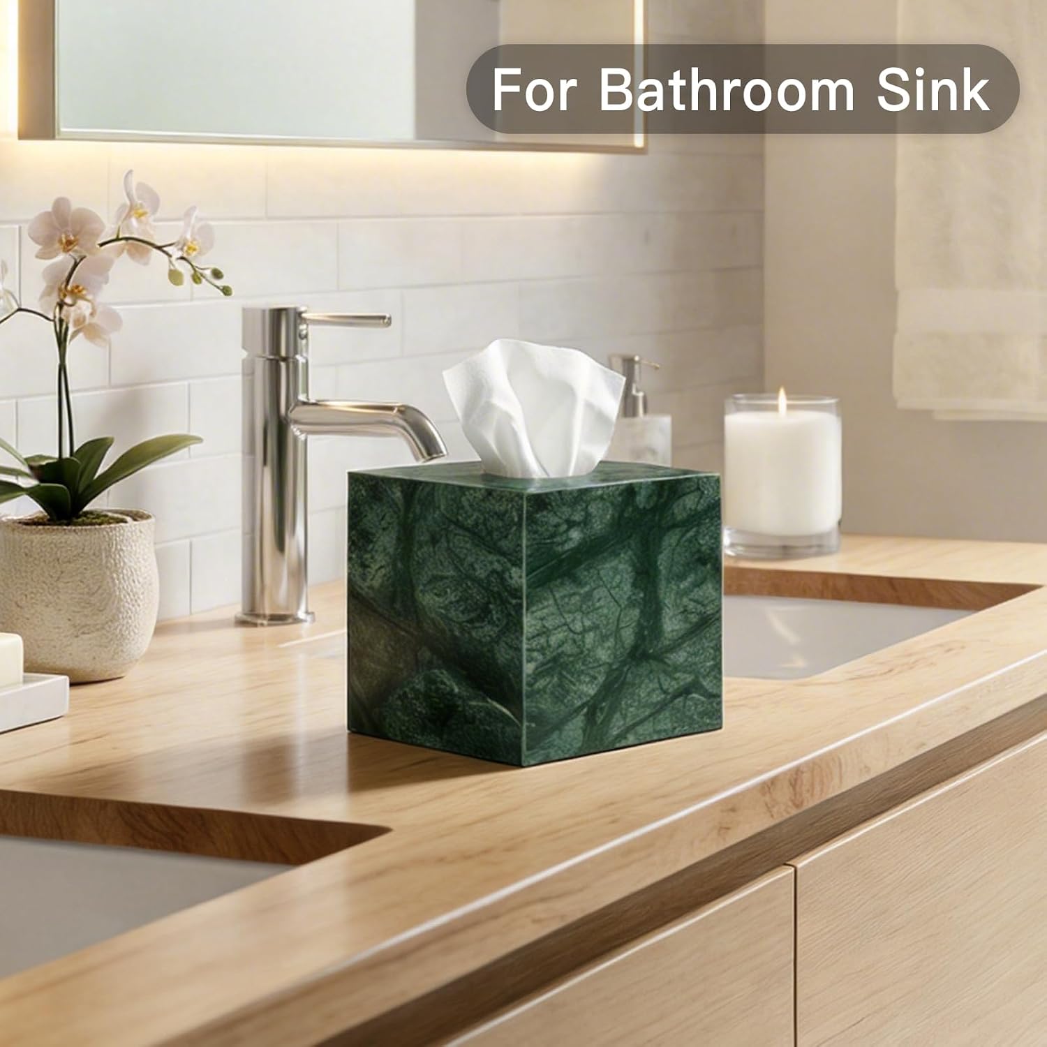 Square Marble Tissue Box Cover, Decorative Tissue Box Holder