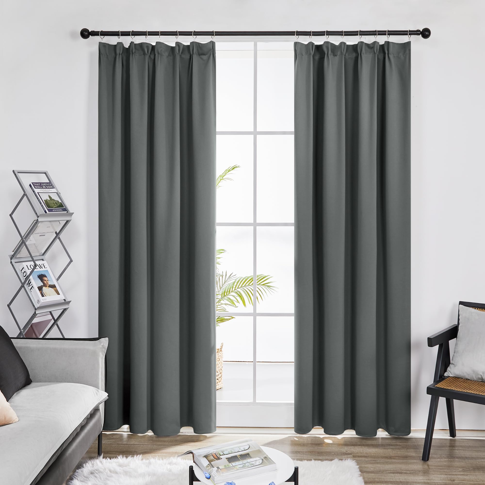 Deconovo Rideau Occultant Galon Fronceur pour Salon Chambre Gris Foncé