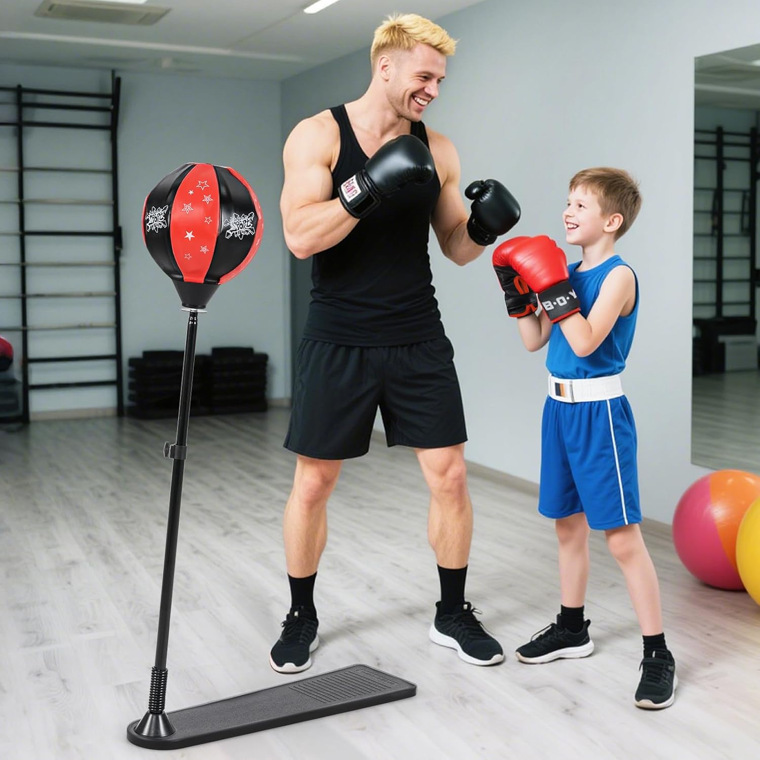 GYMAX Punching Bag Set for Kids, Gift Box Included, Height Adjustable Toddler Boxing Bag with Stand, Boxing Gloves and Air Pump for 3+, Ideal Christmas Birthday Gift for Boys and Girls