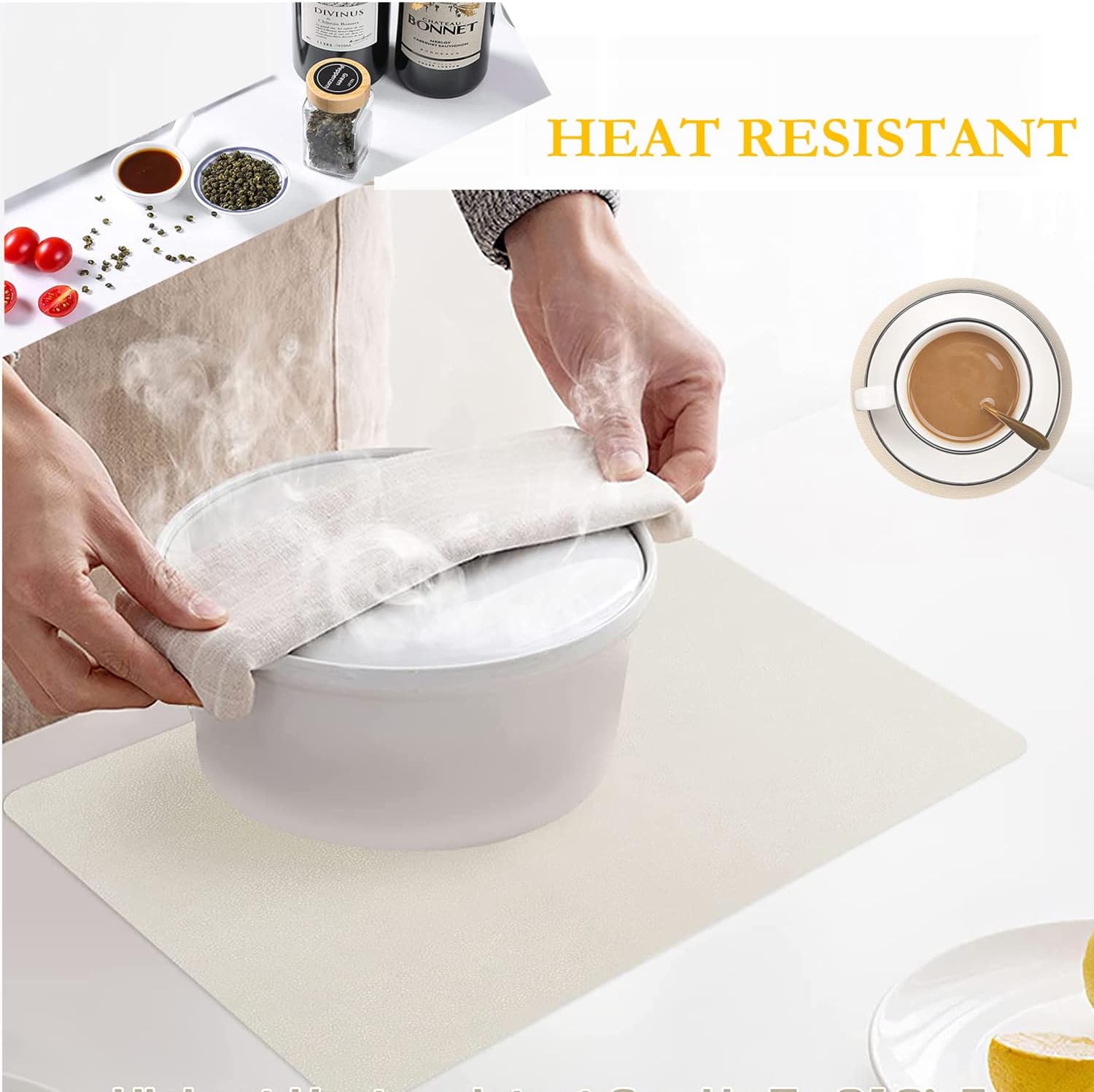 Placemats Set of 6, Faux Leather Place Mats with Coasters, Waterproof, Stain Resistant, Heat Resistant, Easy to Clean PU Table Mats for Dining Table and Decor (Set of 6, Rectangle Cream White)