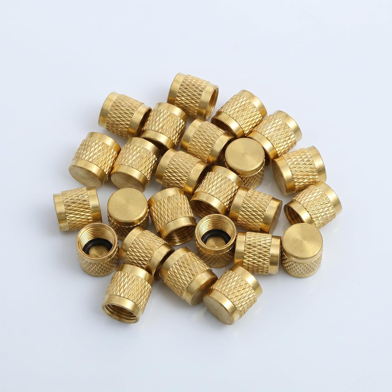 1/4" Flare Caps, 10Pcs Brass Refrigerant Locking Caps W/Neoprene O Ring Seal, Round HVAC Locking Cap Tool, Hvacs Valve Cap for Plumbing and HVAC Quick Seal Adapters