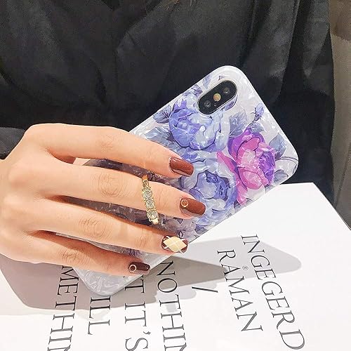 Vista 7 de Qokey - Funda de mármol compatible con iPhone Xs Max, diseño de anillo giratorio de 360 grados, TPU suave a prueba de golpes, diseñada para iPhone