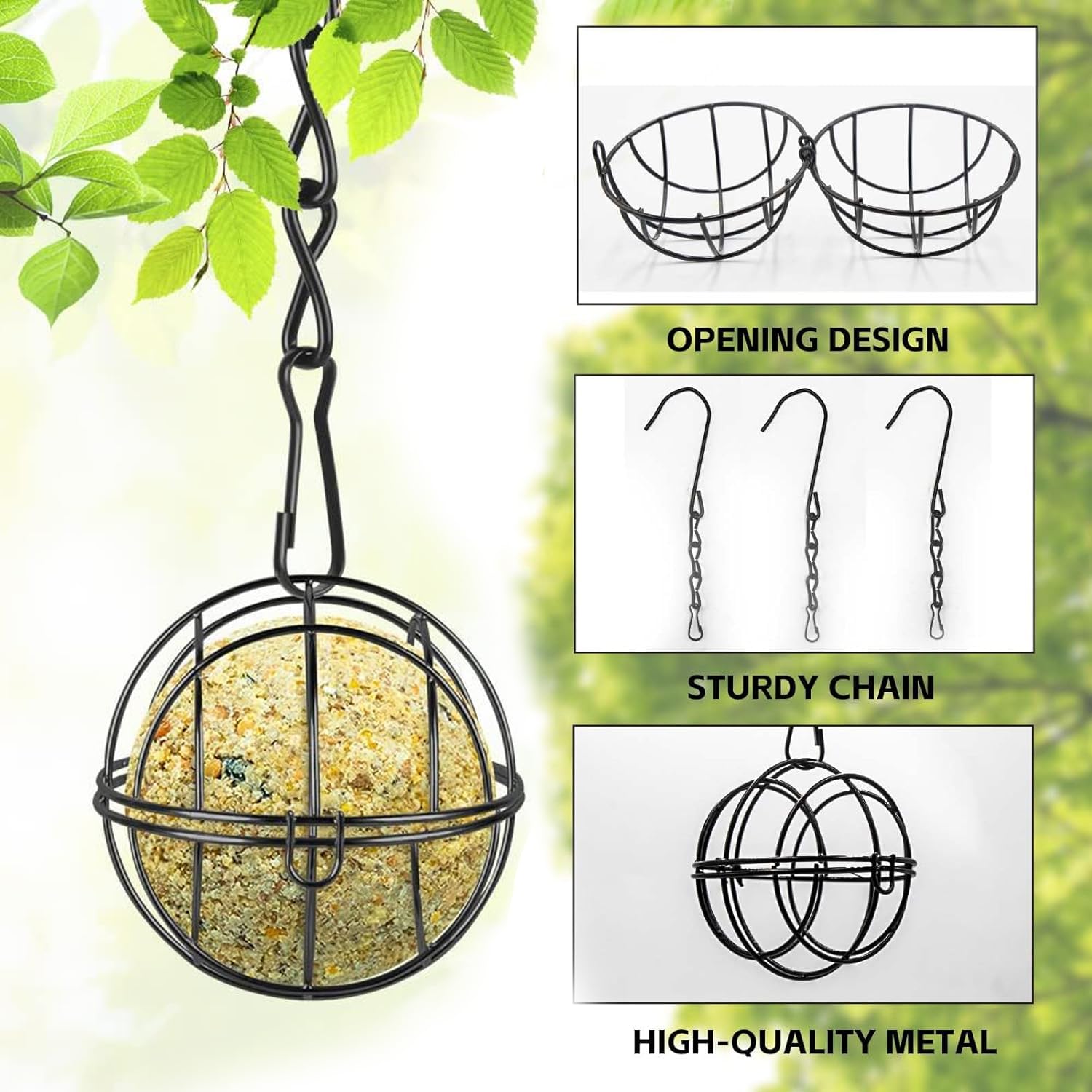 Fizzix 2-Pack Fat Ball Bird Feeders - Durable Metal Hanging Feeders for Garden Easy Installation, Attract Various Birds - Image 3