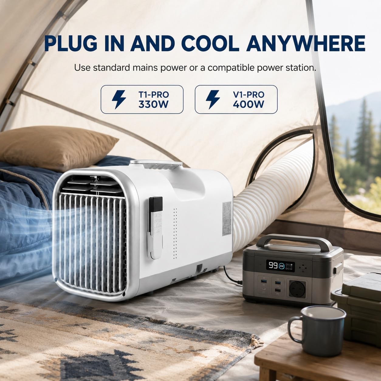 Condizionatore Portatile Senza Installazione Fissa 4400/5100 BTU | Compressore, sistema auto-evaporante, 4 modalità, pannello touch e timer 12 ore per casa, ufficio, camper e tenda(4400 BTU)