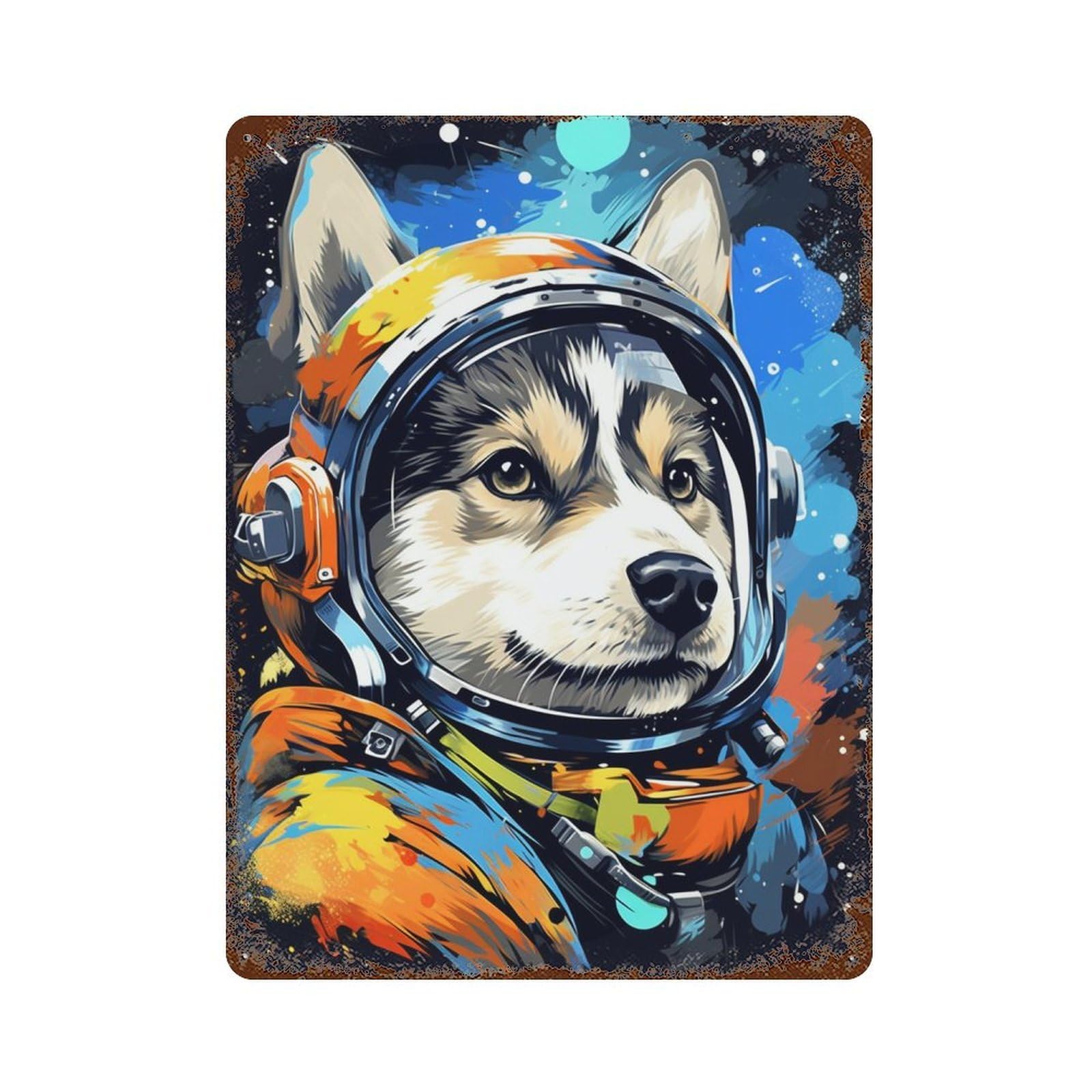 Space Dog Explorer-91 Distressed Metal Wall Sign 15.7"x11.8", Ideal for Pub, Kitchen And Man Cave Decor