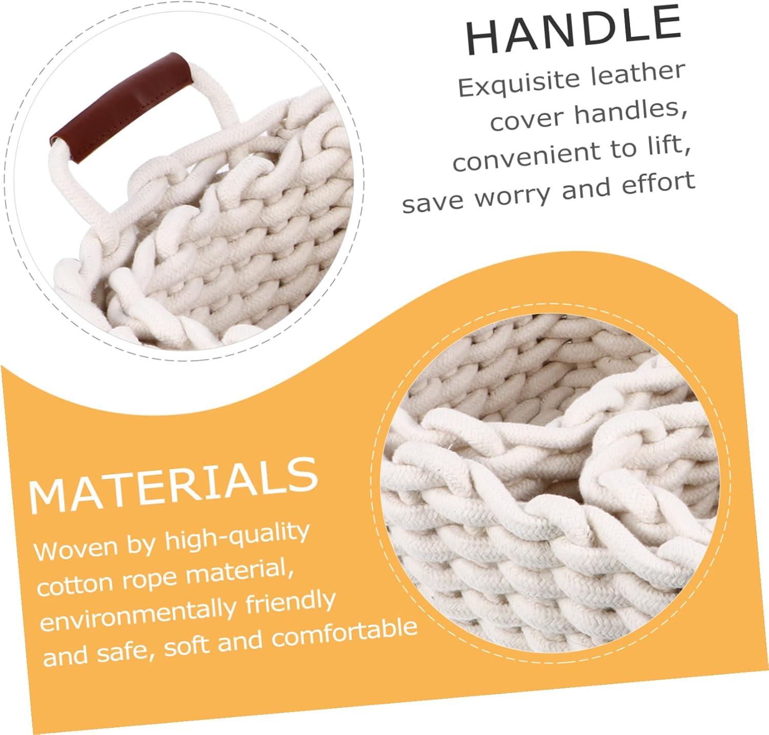 KALLORY Nordic Style 3pcs White Woven Cotton Rope Storage Baskets Set, Household Nesting Sundry Containers for Home Organization and Portable Storage