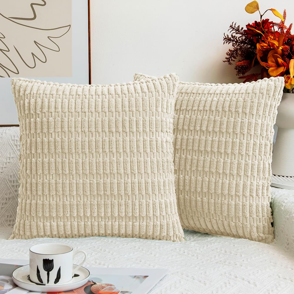 Amazon.com: QUORGVES Cream Ivory Throw Pillow Covers 20x20 Inch Pack of ...