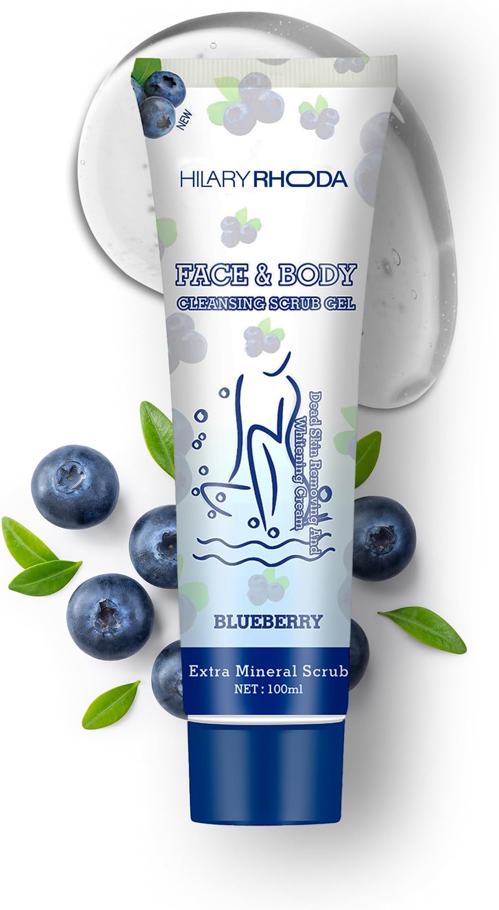 Hilary Rhoda Face & Body Cleansing Scrub Gel | Dead Skin Removing Cleansing Scrub Gel | Gently Exfoliates Skin Cells | Removes Dirt & Oil | 100ml (Blueberry -Shade 01)