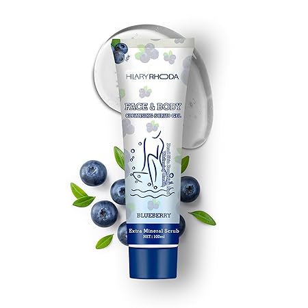 Hilary Rhoda Face & Body Cleansing Scrub Gel | Dead Skin Removing Cleansing Scrub Gel | Gently Exfoliates Skin Cells | Removes Dirt & Oil | 100ml (Blueberry -Shade 01)