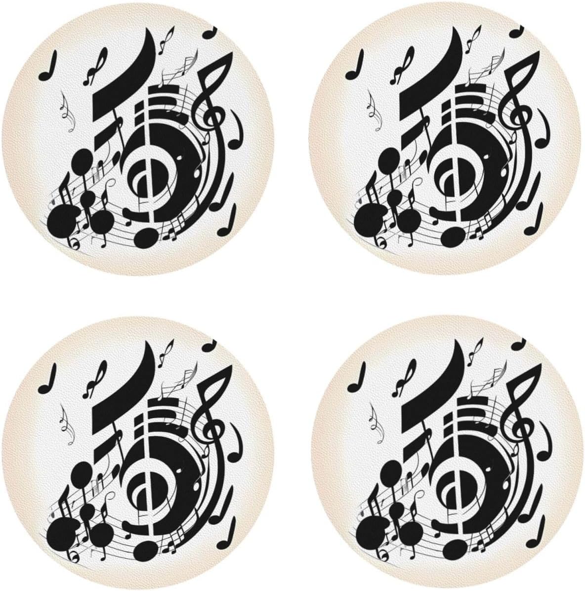 Coasters for Drinks Set of 4 Leather Tea Cup Coaster Drink Coasters for Cup Kitchen Bar Home Decor Housewarming Gift Music Note image 3
