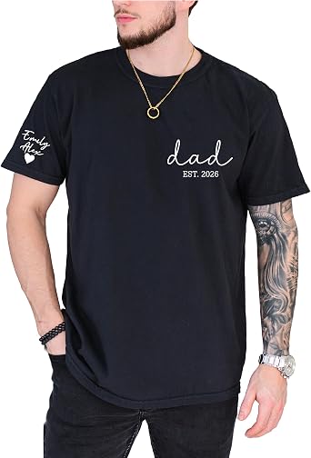 Custom Dad Shirts with Kid Name Personalized Dad Tshirt New Daddy Shirts for Men New Baby Girl Daddy Est 2026 T-Shirt Birthday from Daughter