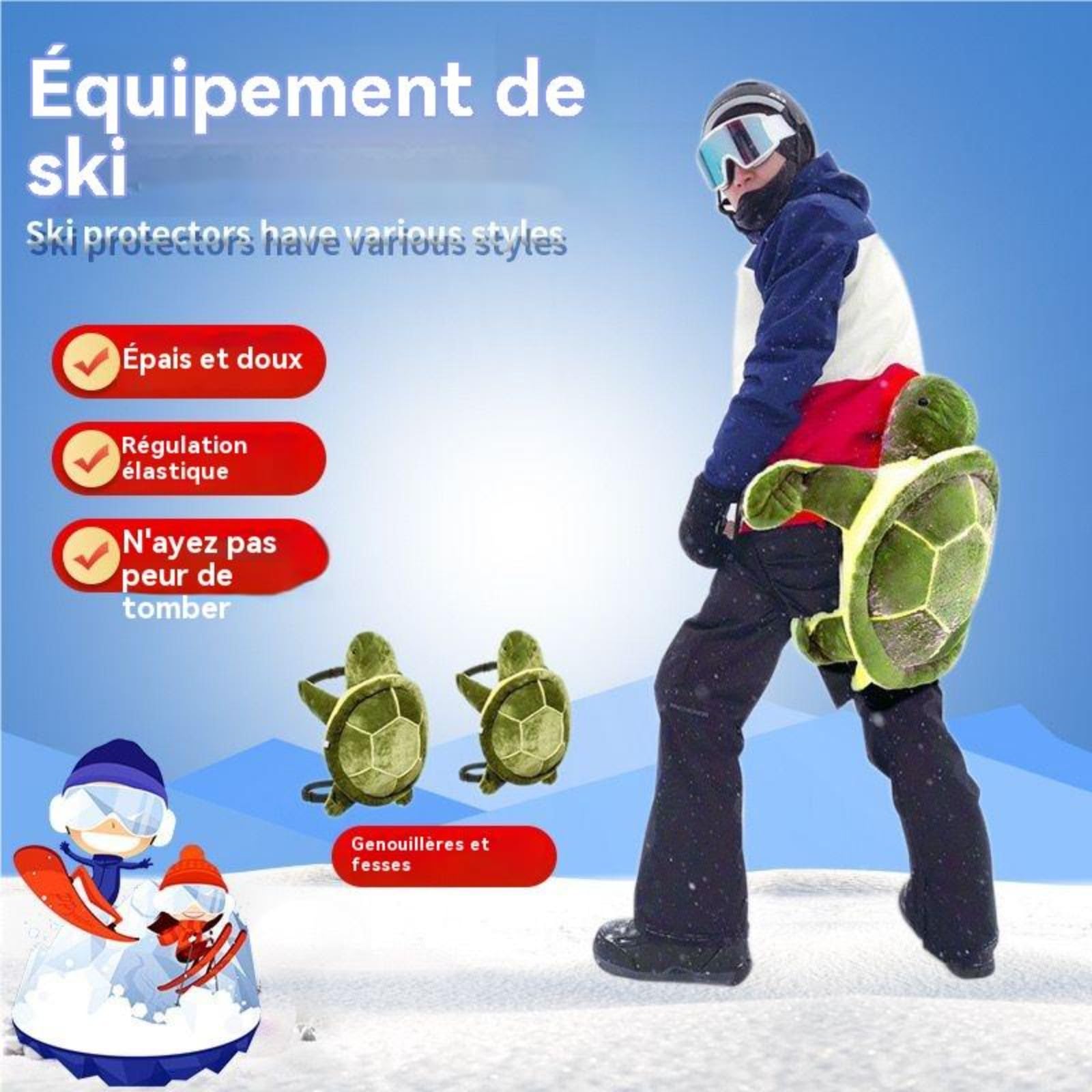 Adorable Tapis De Snowboard Tortue, Protection Snowboard De Genou Pour Les Hanches,Les Coudes, Le Ski, Le Snowboard, Le Patinage Coussinets De Fesses De Tortue Pour Enfants Et Adultes，(adult 50-100kg)