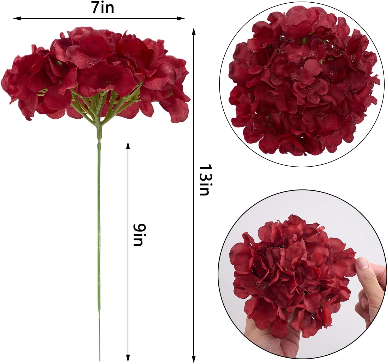 Hydrangea Silk Flowers Heads with 10 Stems Burgundy Artificial Hydrangea Flower Head for Wedding Centerpieces Bouquets DIY Floral Decor Home Decoration - Image 3