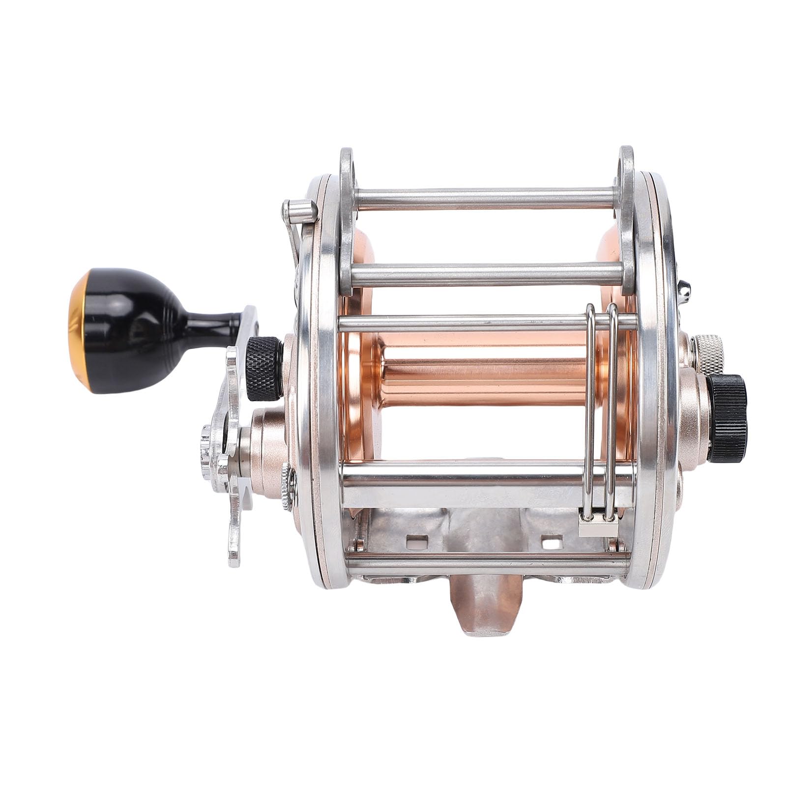 Kadimendium Carrete de Pesca Convencional Mano Derecha Diseño Suave para Agua Salada Pesca Deportiva Aluminio Dorado Acero Inoxidable