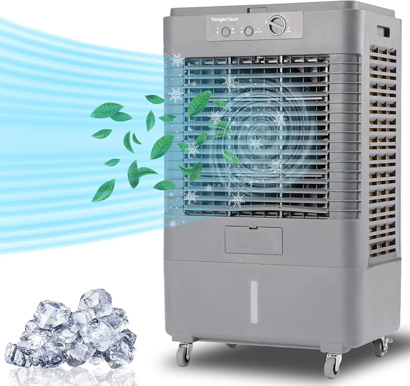 YougetTech 37" Portable Swamp Cooler, 3000CFM | Portable evaporative cooler with 120° oscillation, 3 speeds, dust-proof bag. for garage, outdoor yard, patio, shop, Factory