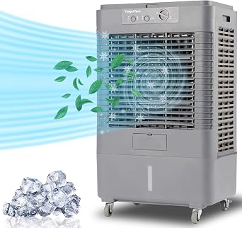 YougetTech 37 Swamp Cooler Outdoor, 3000CFM Evaporative Air Cooler with 8 Gal Water Tank, Portable Evaporative Cooler with Dust proof bag, 120 Oscillation, 3 Speed for Garage, Yard, Patio, Grey