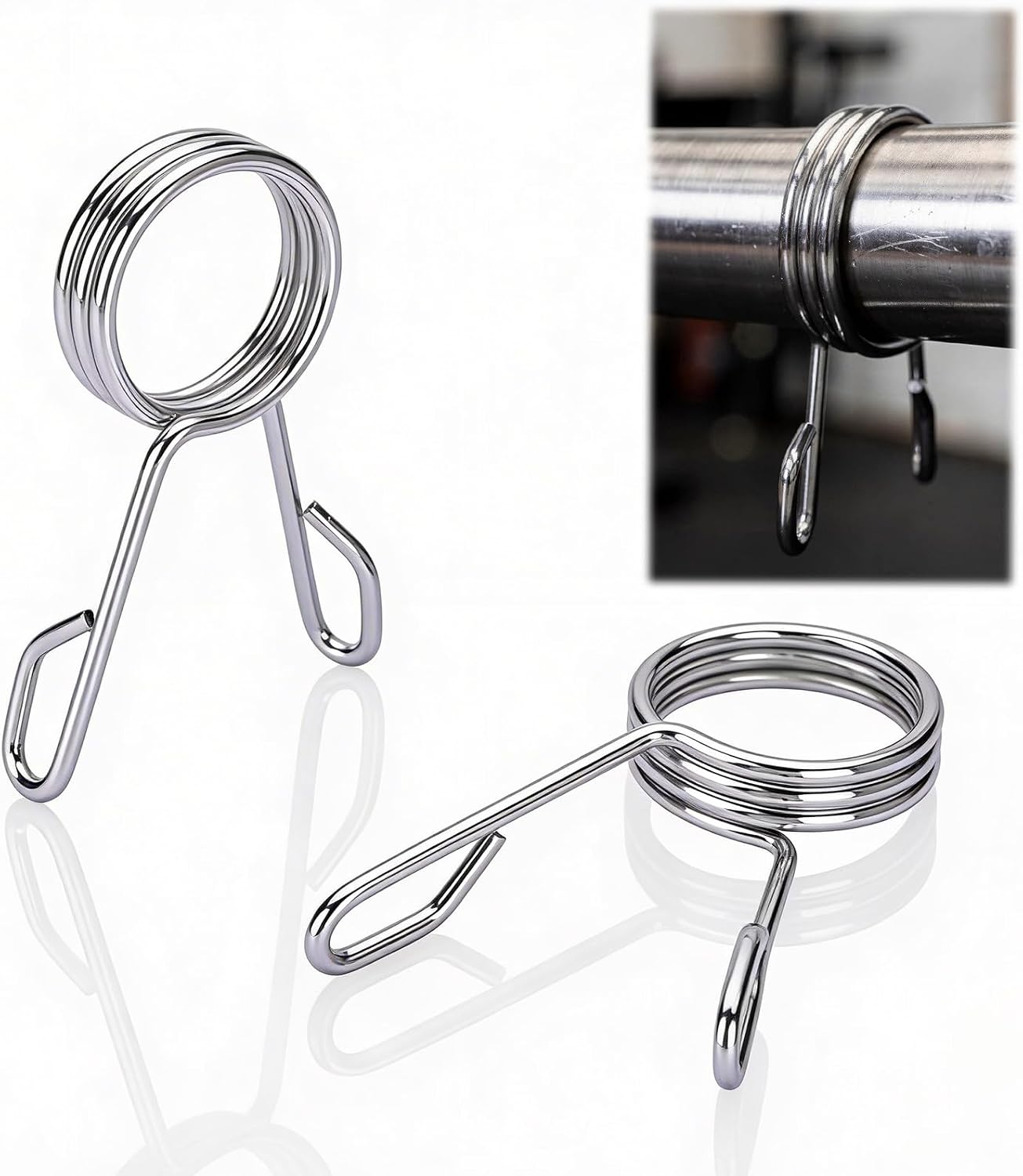 2-Inch Olympic Barbell Spring Clip Collars (Pair), Heavy Duty Chrome Steel Weight Bar Clamps for Weightlifting, Powerlifting & Strength Training, Secure Fit Dumbbell Clips for 50mm Sleeves