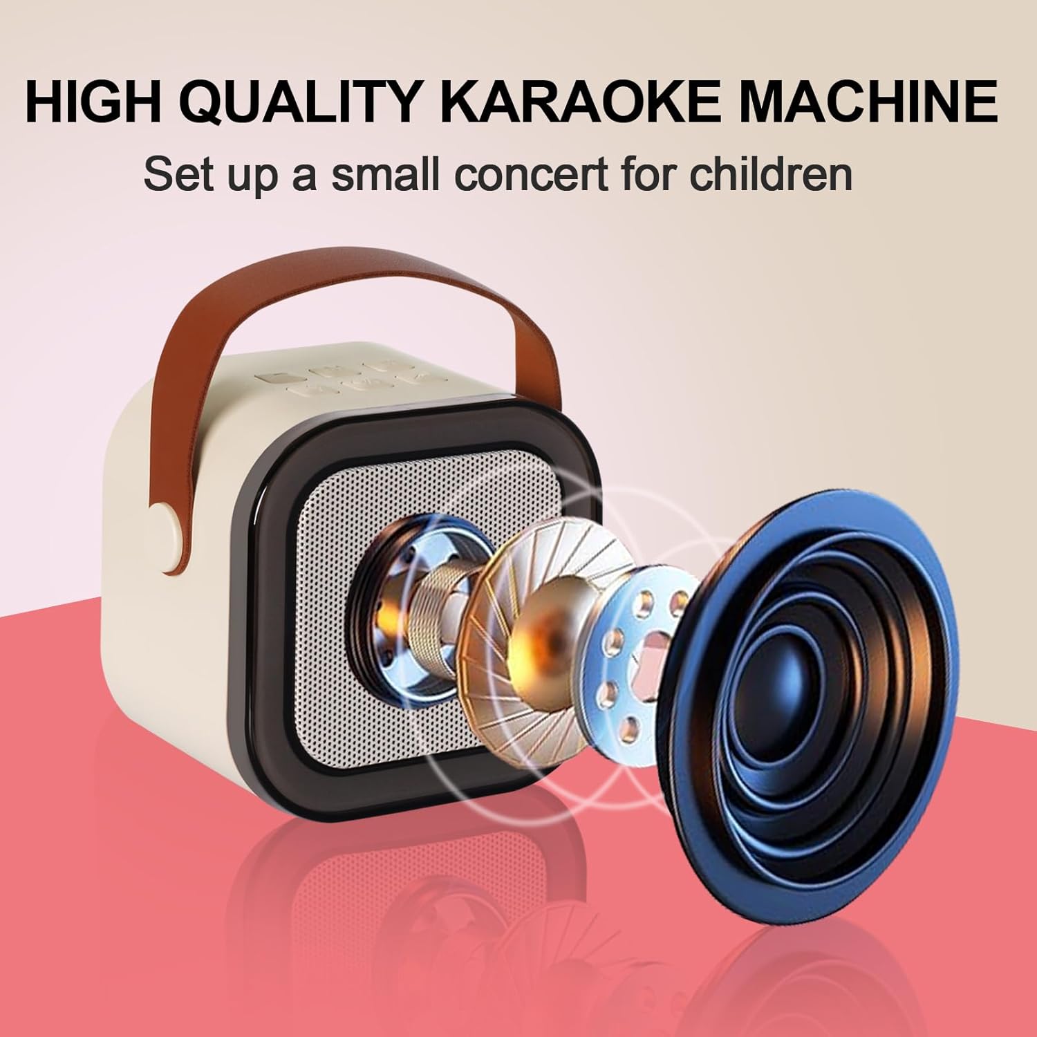 Karaoke Machine for Kids, Kids Karaoke Machine Gifts for Girls and Boys Family Party, Kids Karaoke Machine for Girls with 2 Wireless Microphones, Mini Portable Bluetooth Speaker (Ivory) - Image 3