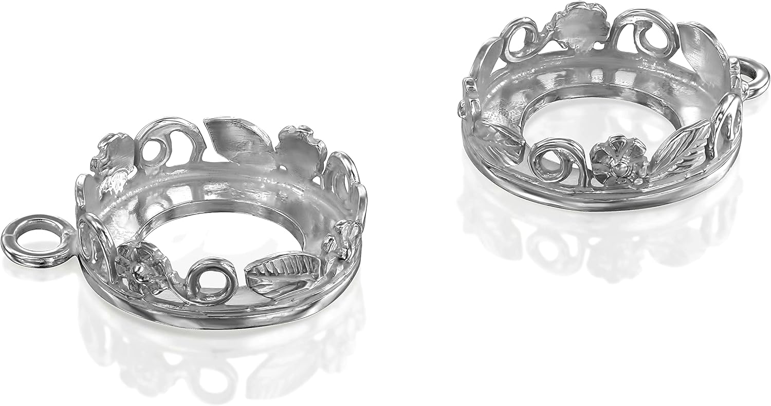925 Sterling Silver Pendant Trays for Jewelry Making - 4 Pieces of 12mm Round Crown Bezel Settings with 1 Loop - Bezels for Jewelry Making - Perfect for Pendants and Earrings