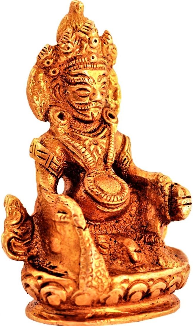 Purpledip Brass Statue Kubera (Hindu God Of Wealth & Prosperity): Kuber Vaisravana Sarvanubhuti Idol In Pure Metal; Religious Indian Home Temple Decor (11185) - Image 3