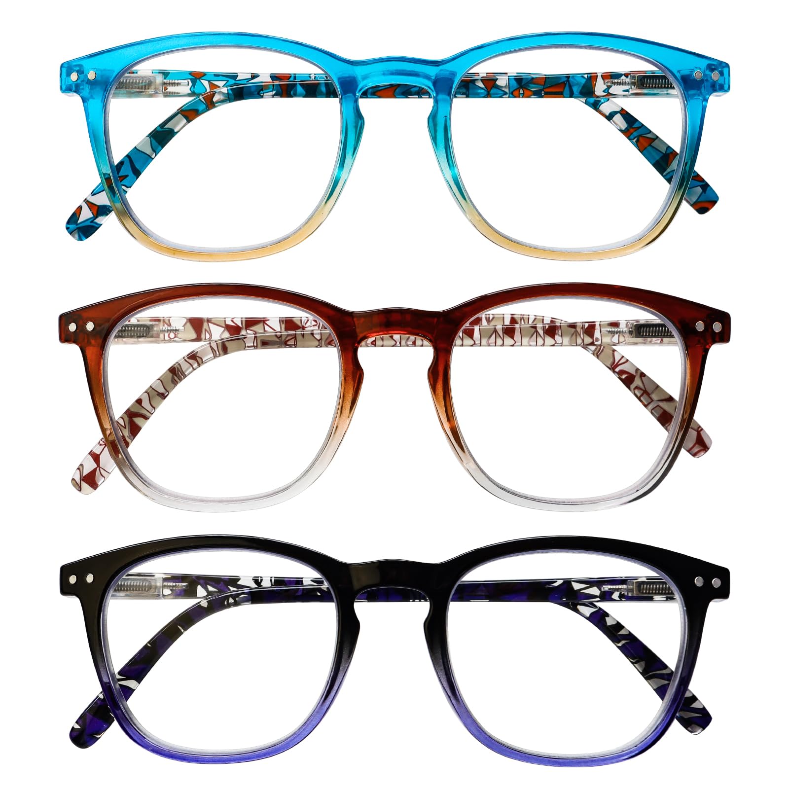 COJWIS Lesebrille 3er Pack Herren Damen Brille Runder Rahmen Blaulichtfilter Federscharnier Leser Schwarz/Schildpat Brillen