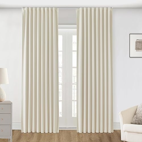 Miniatura 87 de SHINELAND Cortinas opacas de 102 pulgadas para sala de estar, cortinas opacas con pestaña trasera de 102 pulgadas de largo para dormitorio, Crema