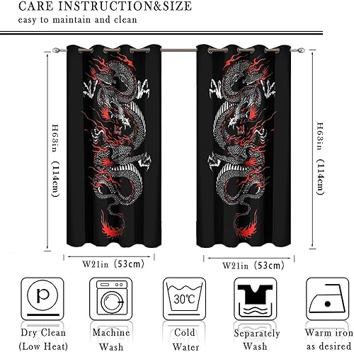 Miniatura 2 de fucyBu Cortinas opacas para oscurecer la habitación con ojales, diseño de dragón chino, fantasía, retro, negro, rojo, dragón japonés, eficiencia