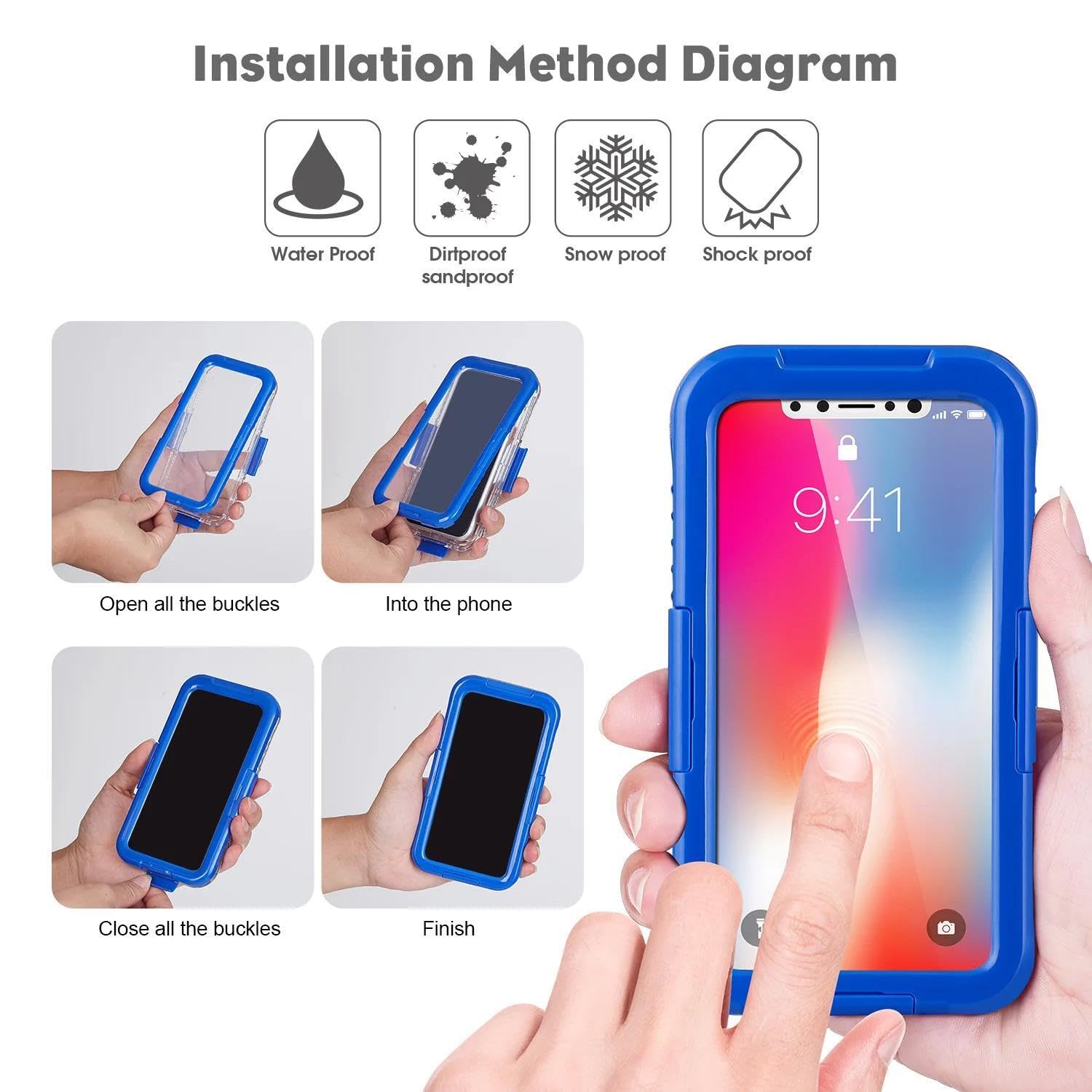 Custodia rigida in silicone per Oppo Reno 2F (Colore: Blu), impermeabile, antiurto, con retro rigido