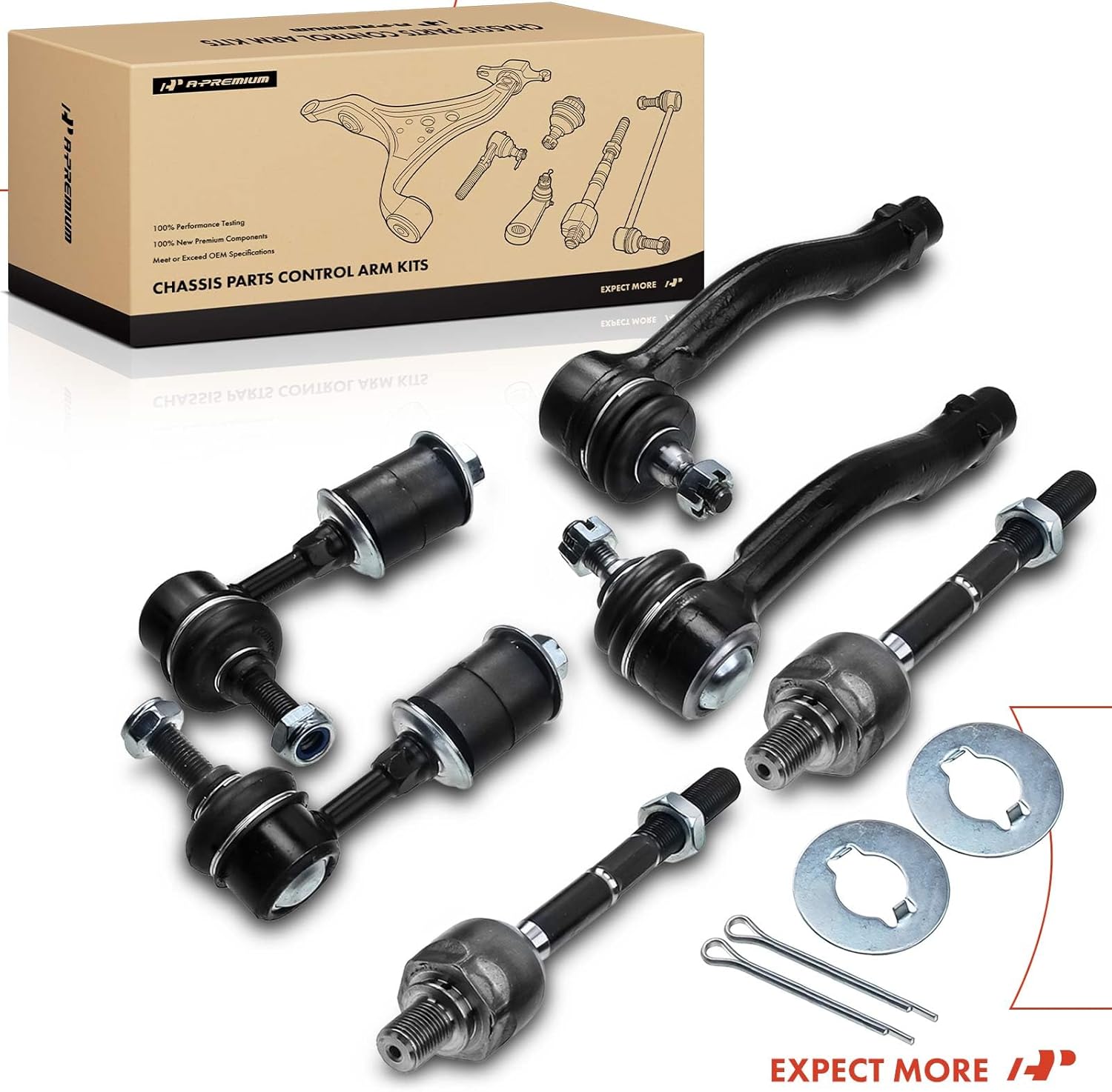 A-Premium Set of 6, Front Sway Bar Link, Inner & Outer Tie Rod End, Compatible with Hyundai Sonata 1999-2005, XG350 2002-2005, XG300 2001