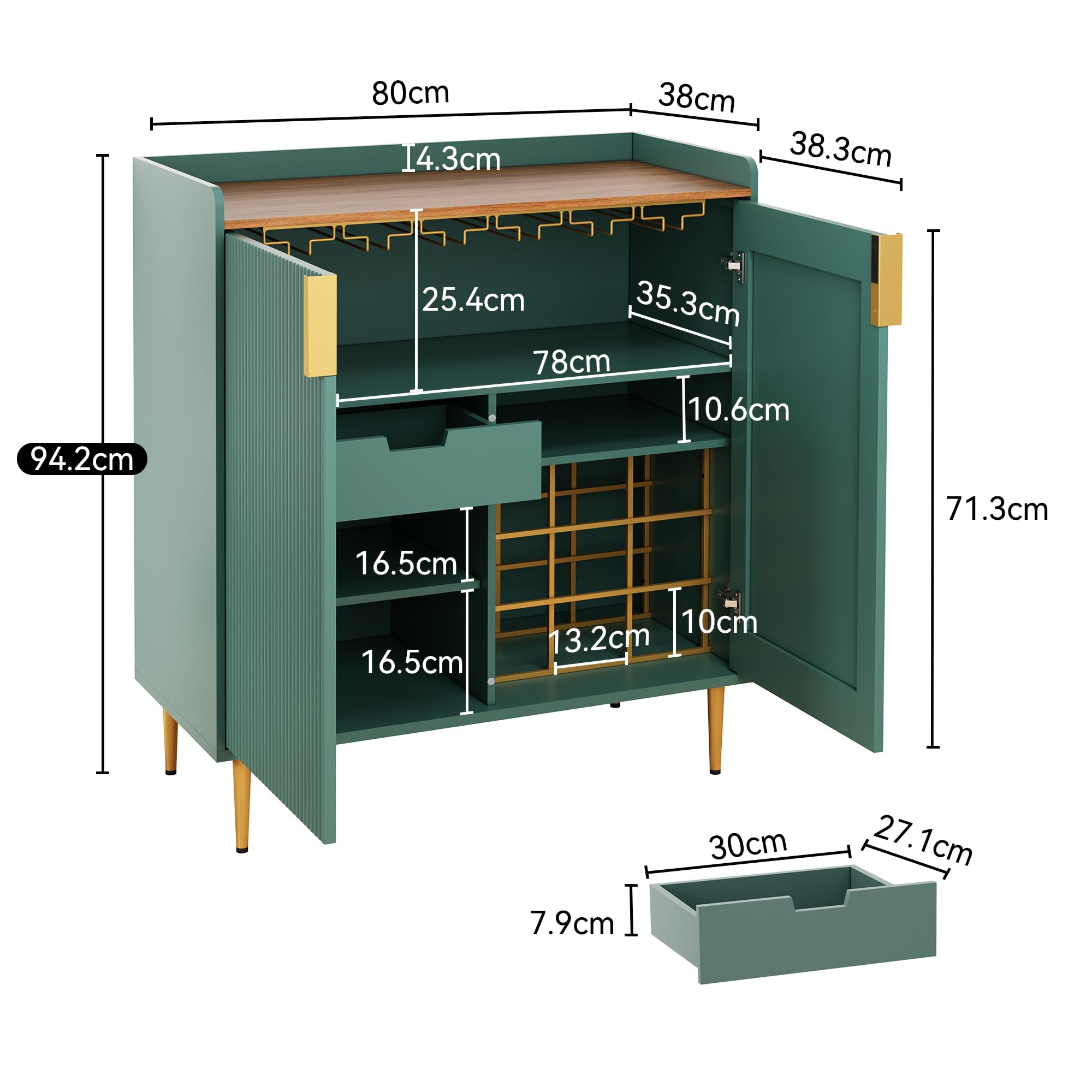 HOLTICO Weinschrank mit Weinregalen für 9 Flaschen, Barschrank Moderne Kaffeetresen-Schrank, Alkoholschrank Flaschenregal Holz, Sideboard-Buffetschrank für Küche, Esszimmer, Wohnzimmer