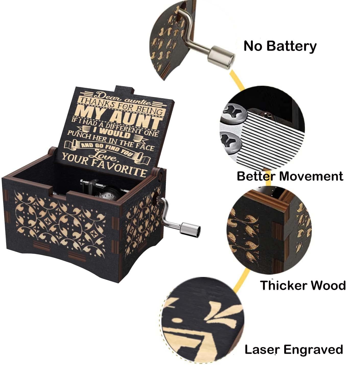 Aunt/Auntie Gifts from Niece/Nephew, Personalize Engraved Music Box, for Christmas/Birthday//Mothers Day thumbnail
