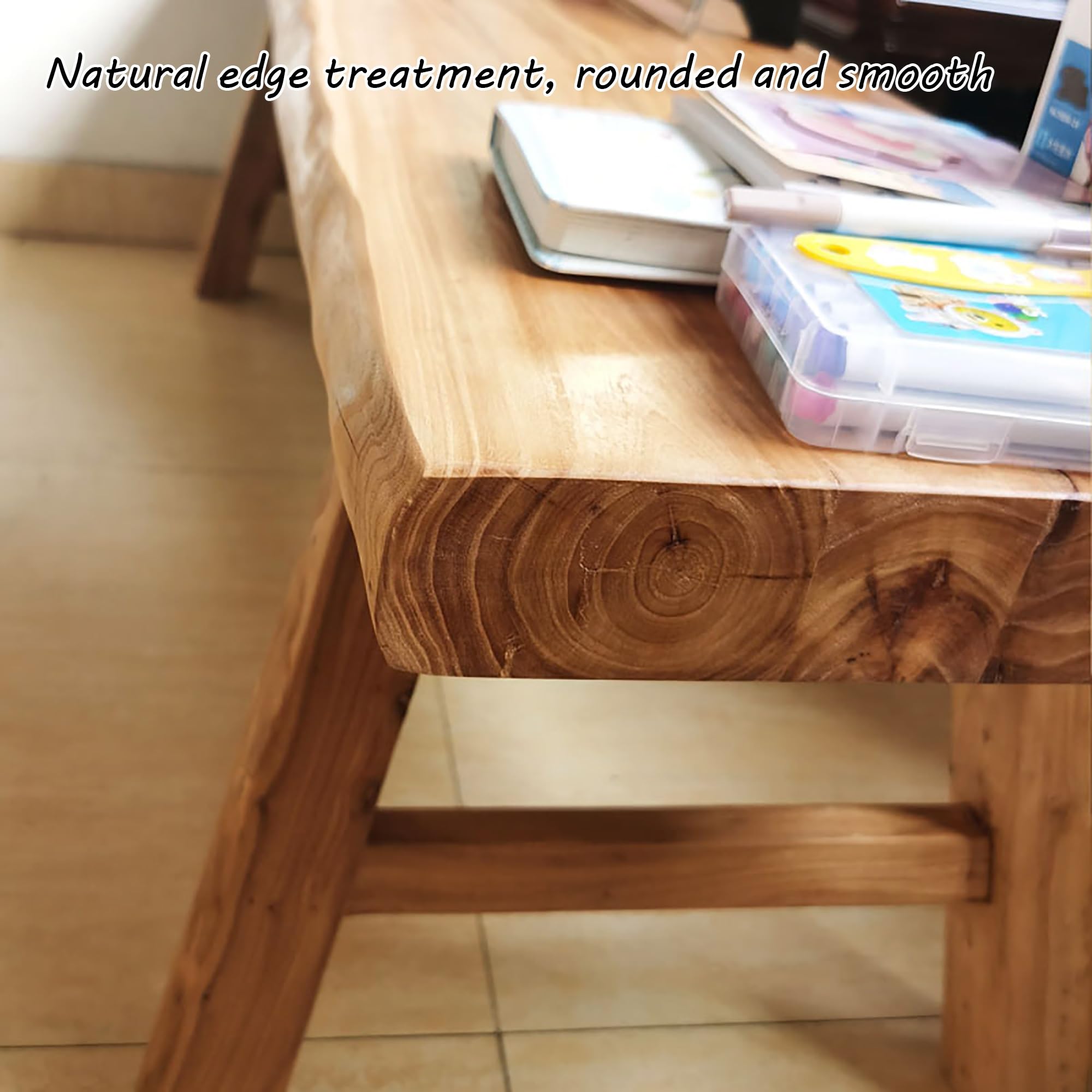 Banc de Salle à Manger d'intérieur en Bois Massif de Style Ferme, Banc étroit à Bord Naturel, Bout de lit de Chambre, d'entrée de Cuisine en Bois Asiatique avec Design sans accoudoirs