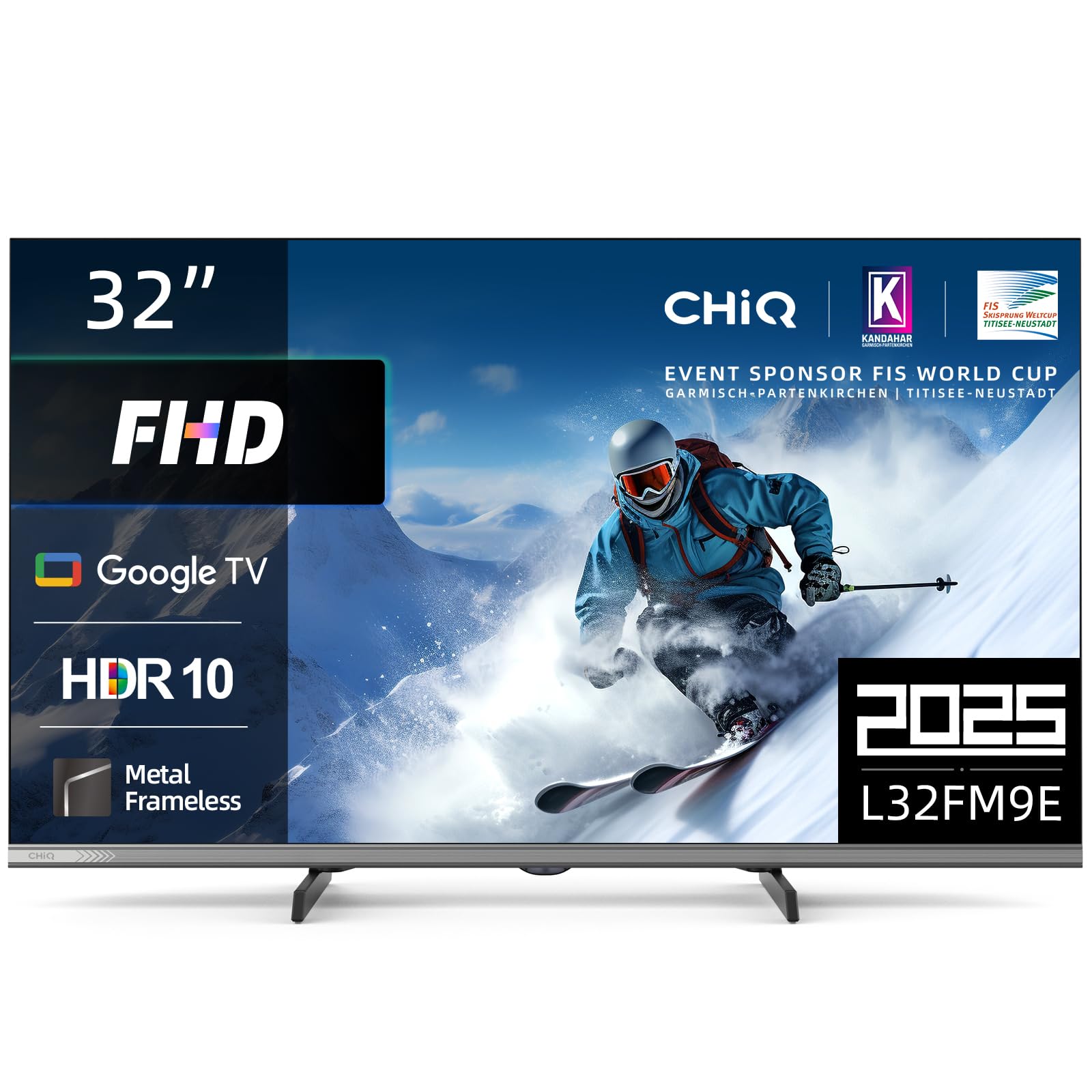 CHiQ L32FM9E 32 Pollici (80 cm) FHD Smart TV, HDR10 & HLG, Dolby Audio, Dbx-tv, Triple Tuner DVB-C/T/T2/S/S2, Chromecast integrato, Wi-Fi Dual-Band, Metallo Senza Cornice