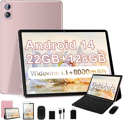 Dghrti 2025 Android 14 Tablet, 22G+128G/1TB, 10 Inch Tablets with 8000mAh Battery, Octa-Core, GPS, Split Screen, Face Unlo...