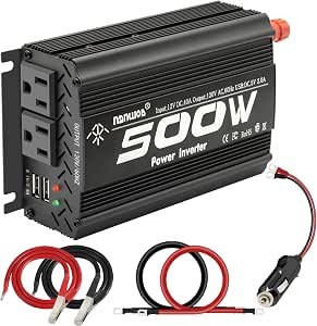 500 Watt Power Inverter for Car - 12V DC to 110V AC with USB Ports