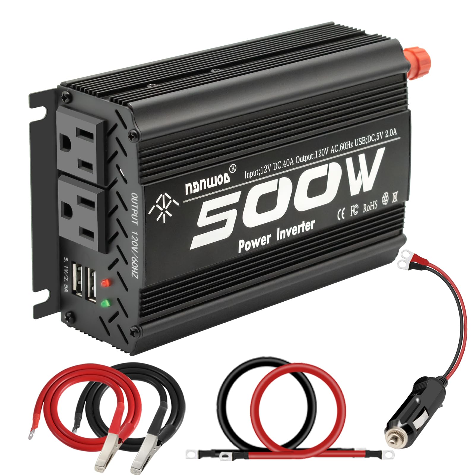 500 Watt Power Inverter car Inverter Rate 500W / Peak 1000W DC12V to AC 110V RV Inverter for Camping Charging Vehicle Power Inverter-Black(500W)