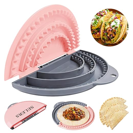 Tortilla Sealer,SELERS,Tacos Tortilla Crimper Maker,Removable & Adjustable 4"- 10" /6"- 12",Quesadilla Crimper for 4''-12'' Wraps,Burritos,Pasties,Tortilla,Dumplings,Sandwich,Grey Pink (6"+8"+10")