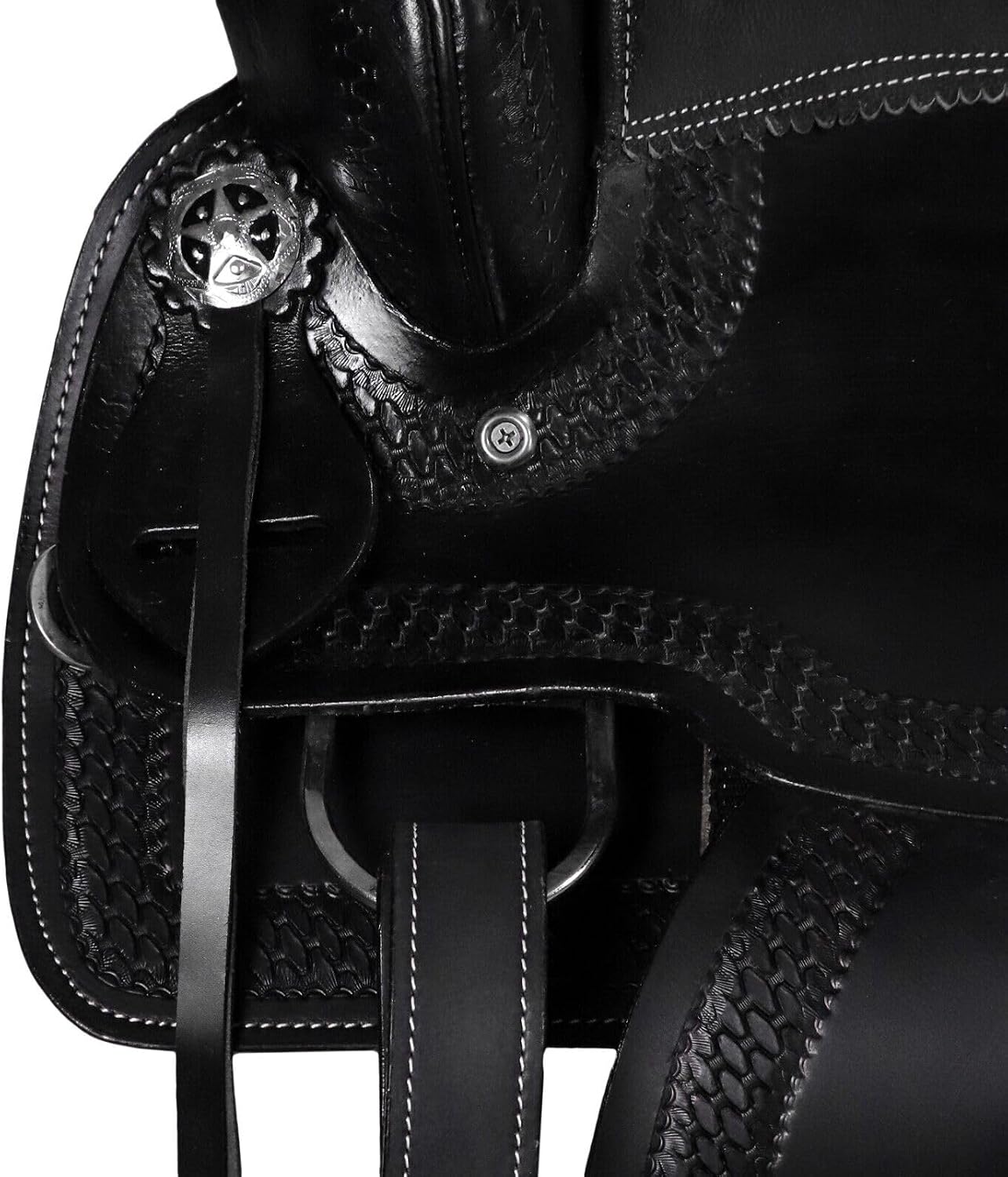 Barrel Brown Western Horse Trail Saddle Set Leather Horse Saddle with Headstall, Breast Collar Combo Rodeo Cowboy Riding Equestrian Comfortable Ride Black Saddle Tack Set