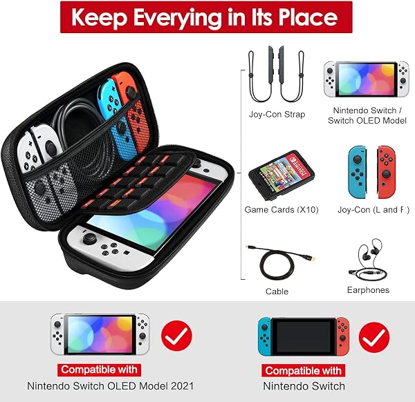 iVoler Etui pour Nintendo Switch, Housse Sacoche de Transport à Coque Rigide Anti Choc Pochette avec Espace, 10 Cartouche de Jeux - 2
