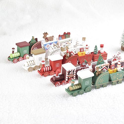 Miniatura 4 de Tren de Navidad pintado de madera para decoración de Navidad, juguetes de regalo para niños, figura de tren de Navidad, decoración de mini