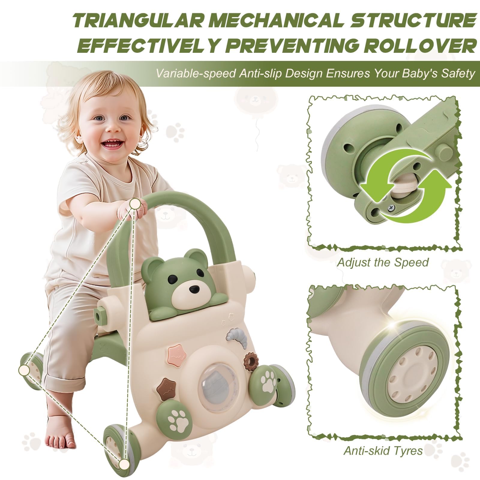 Pomoc dla dzieci 3 w 1, wielofunkcyjna zabawka do chodzenia, z muzyką do jazdy konnej, raczkowania, ciągnięcia, pchania i zabawy, dla dzieci od 6 miesięcy