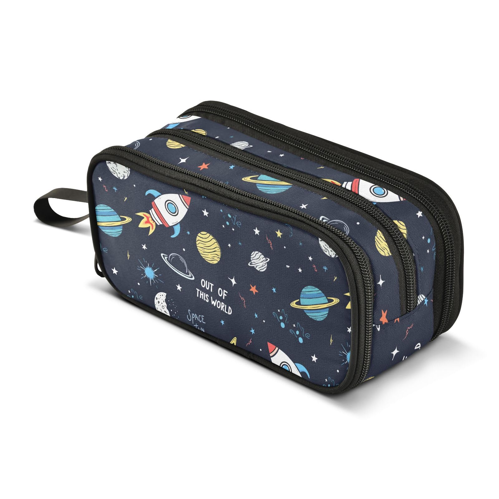 BOENLE Space Rocket Planet Pencil Case Box Boys Girls Large Pencil Pouch with Zipper Compartments Big Capacity Stationery Pen Bag Organizer for Kids Teens Adults School Office