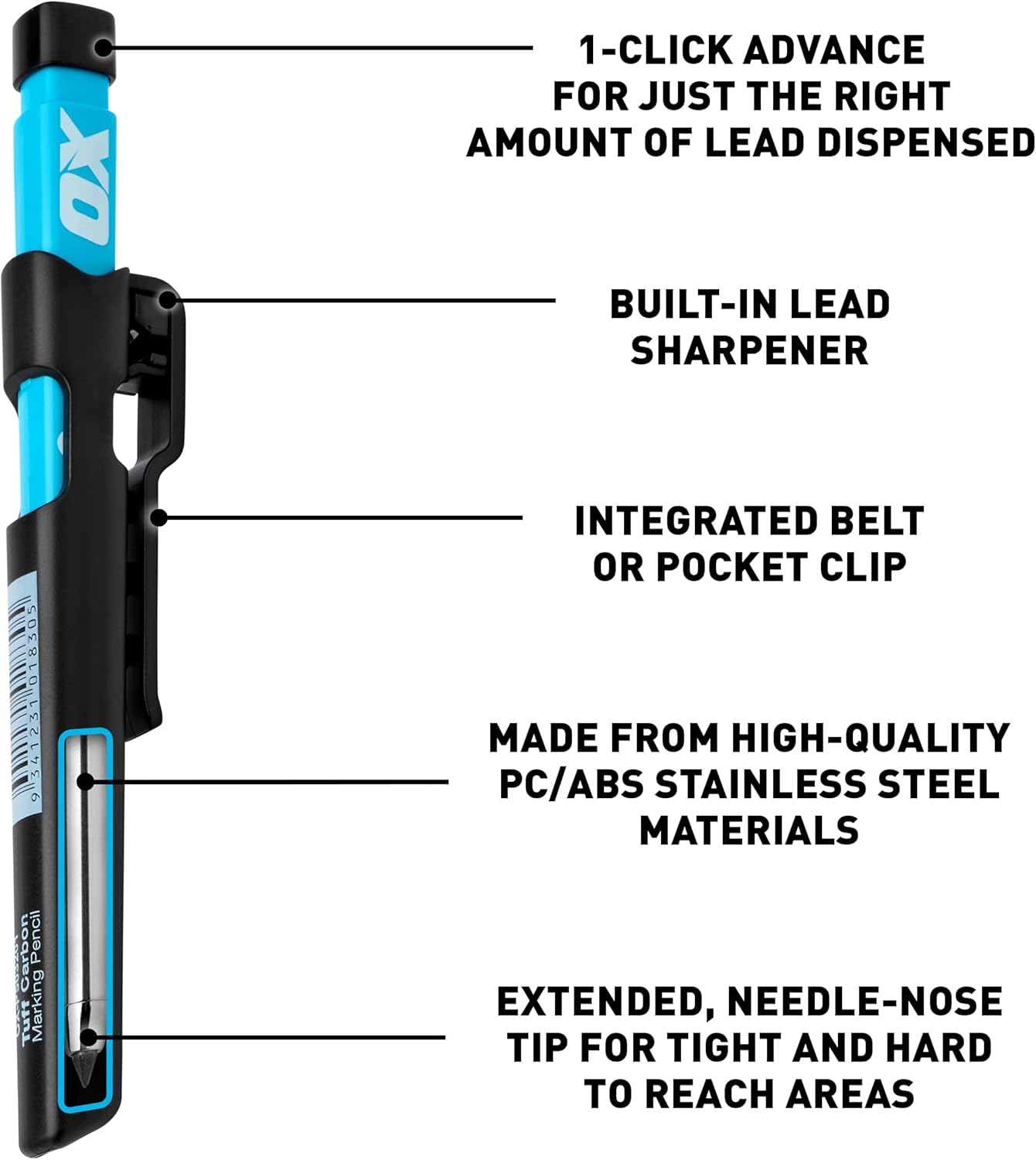 OX Tools Carpenter Pencils Mechanical Set with Belt Clip, Sharpener, Holder & Leads + OX Pro 12 Inch Aluminum Framing Square – Woodworking & Carpenter Tool Bundle